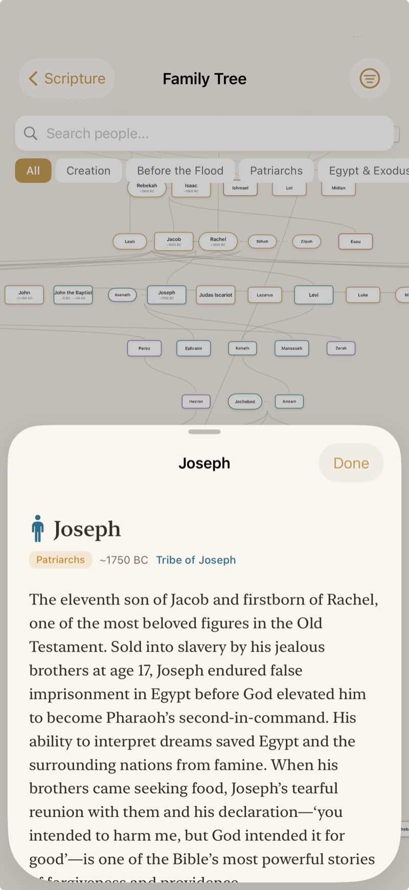 Interactive biblical family tree in BibleKey