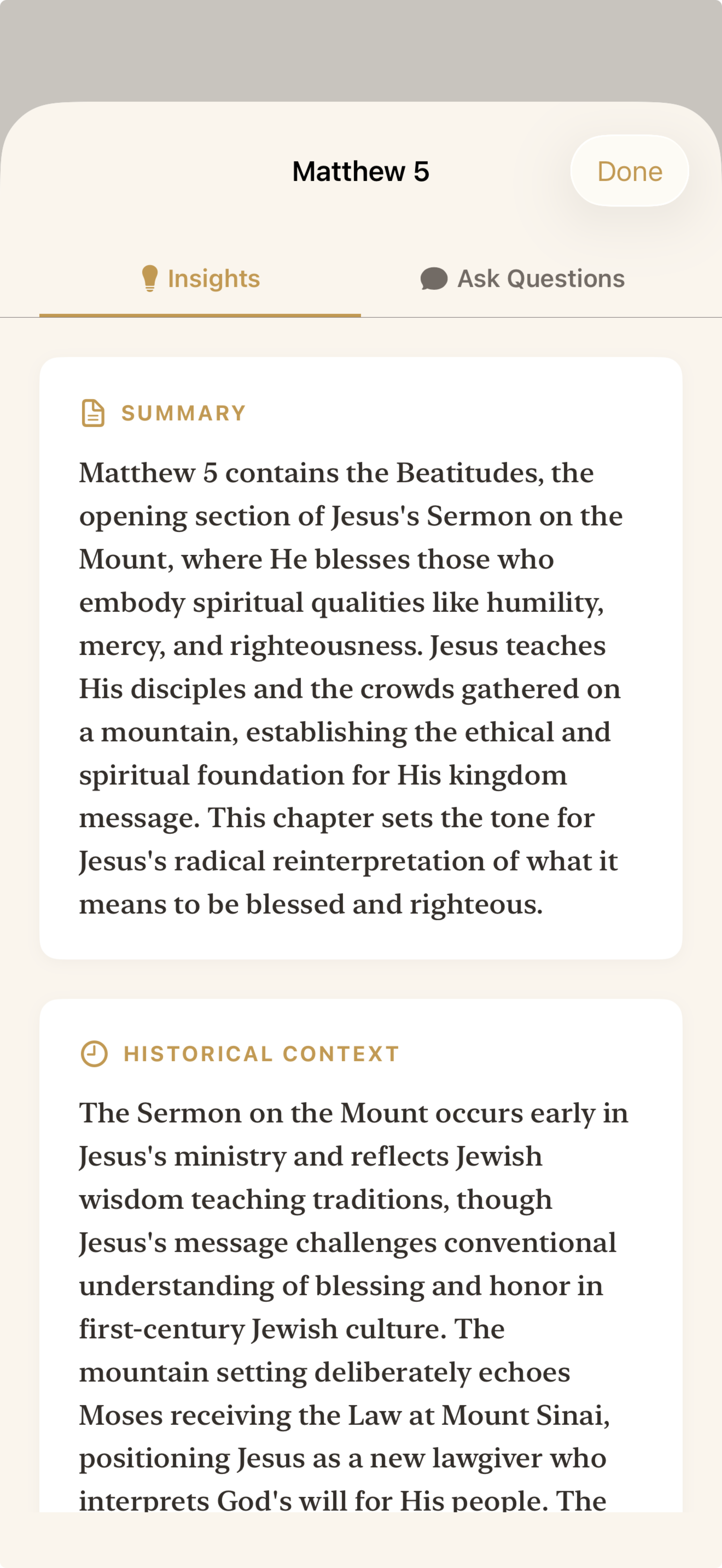 Chapter insights with summary and historical context