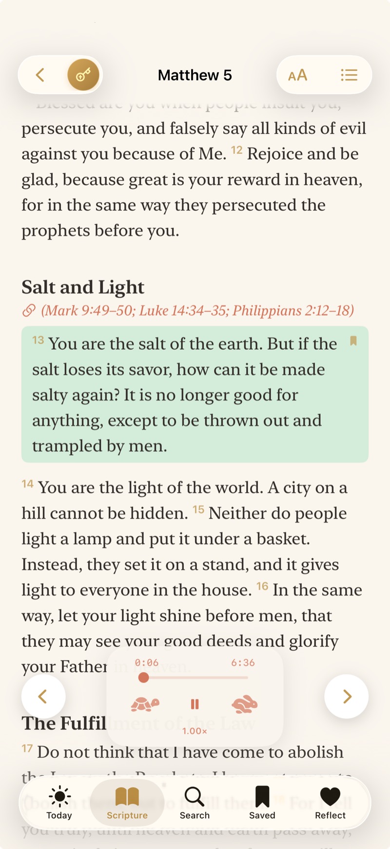 Beautiful Bible reading with highlights and audio in BibleKey